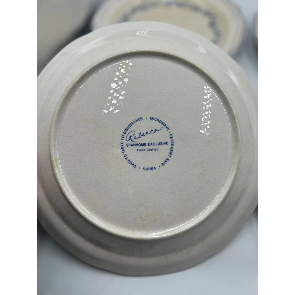 Stanhome Exclusive Rebecca Blue Floral Stoneware 14pc Plate Bowl Mug Set Korea